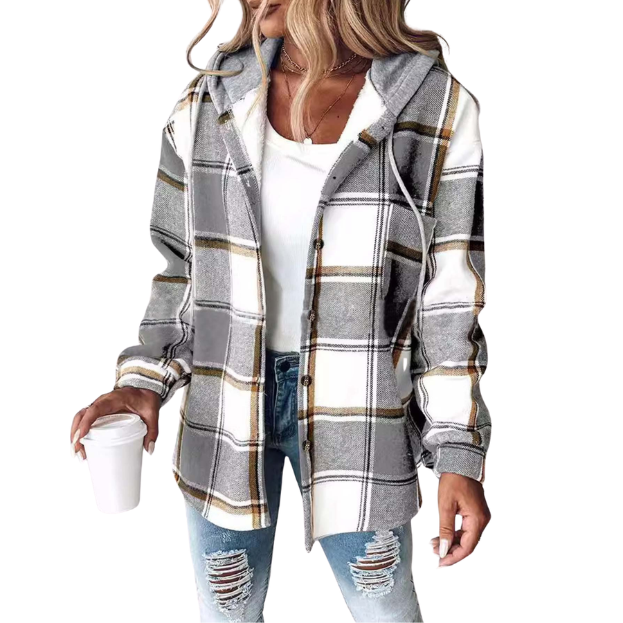 DOTTIE™ – Cozy Plaid Hooded Fleece Shirt Jacket