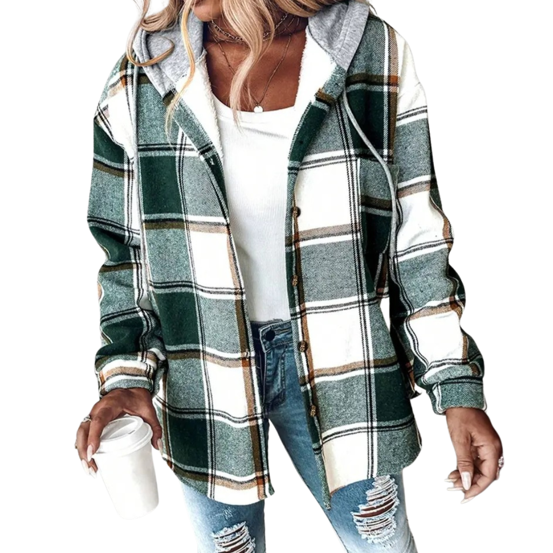 DOTTIE™ – Cozy Plaid Hooded Fleece Shirt Jacket