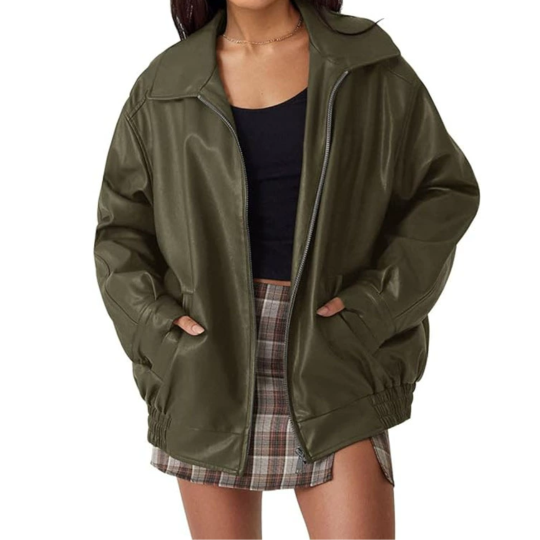 RIENNE™ – Oversized Moto Faux Leather Coat