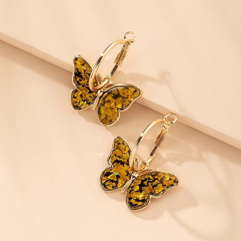 Cressida | Gold Hoop Earrings with Multicolor Butterflies