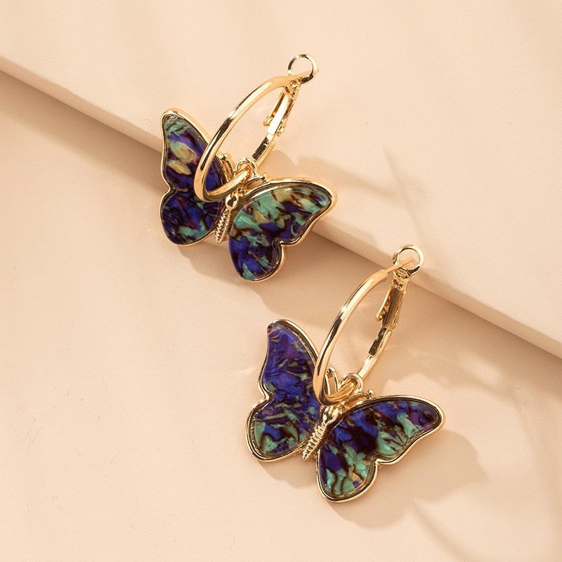 Cressida | Gold Hoop Earrings with Multicolor Butterflies