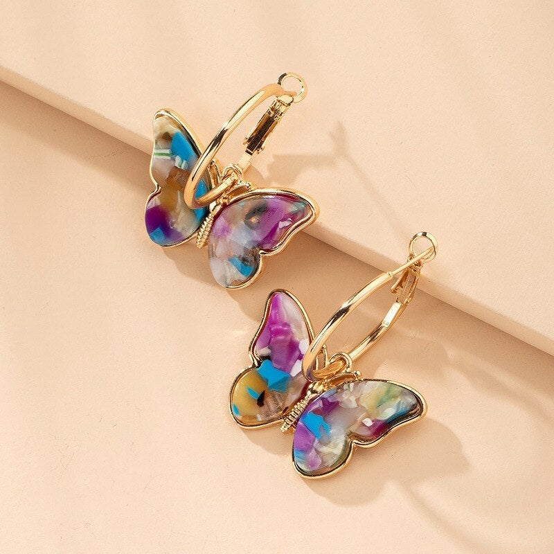 Cressida | Gold Hoop Earrings with Multicolor Butterflies
