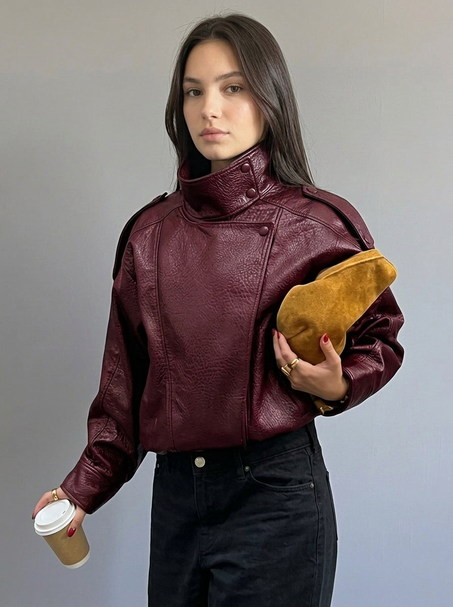 VANYA™ – Vintage Lychee-Texture Leather Jacket