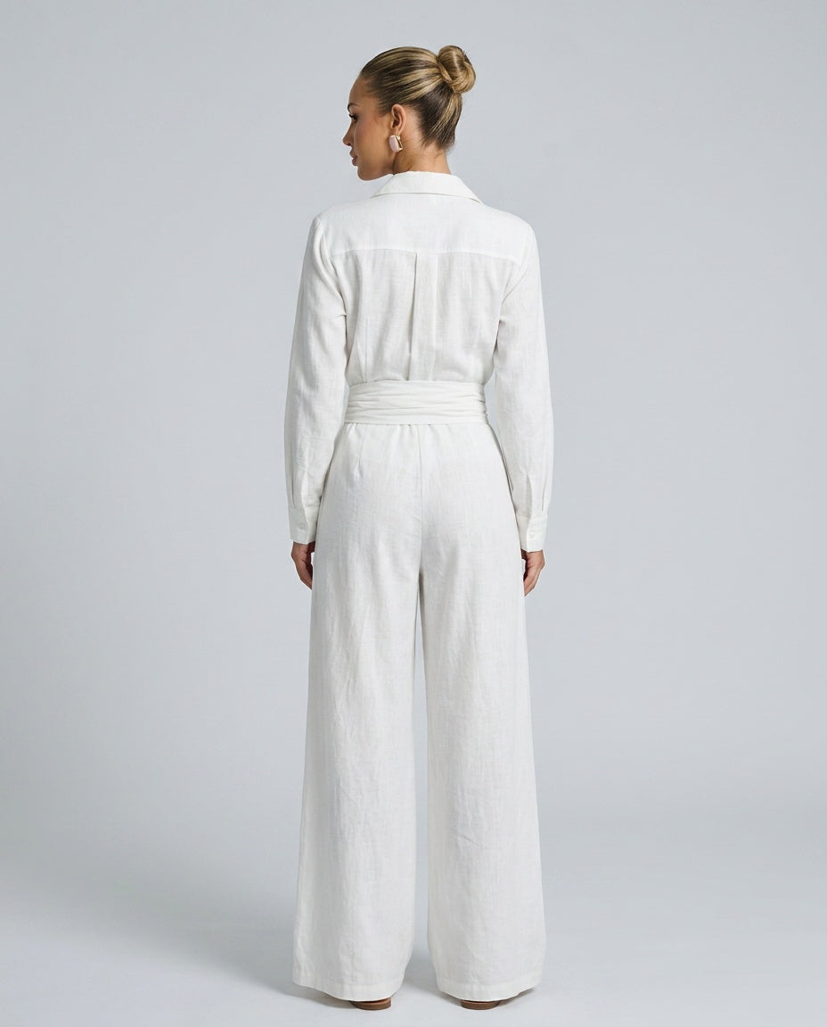 Marlowe | Long-Sleeve Shirt Collar Jumpsuit With Belt