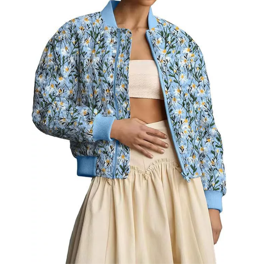 FERN™ – Daisy Print Quilted Cropped Bomber Jacket