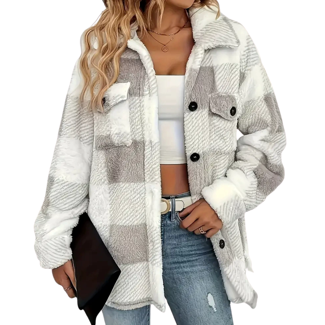 HALCYON™ – Cozy Plaid Fuzzy Button Coat Jacket