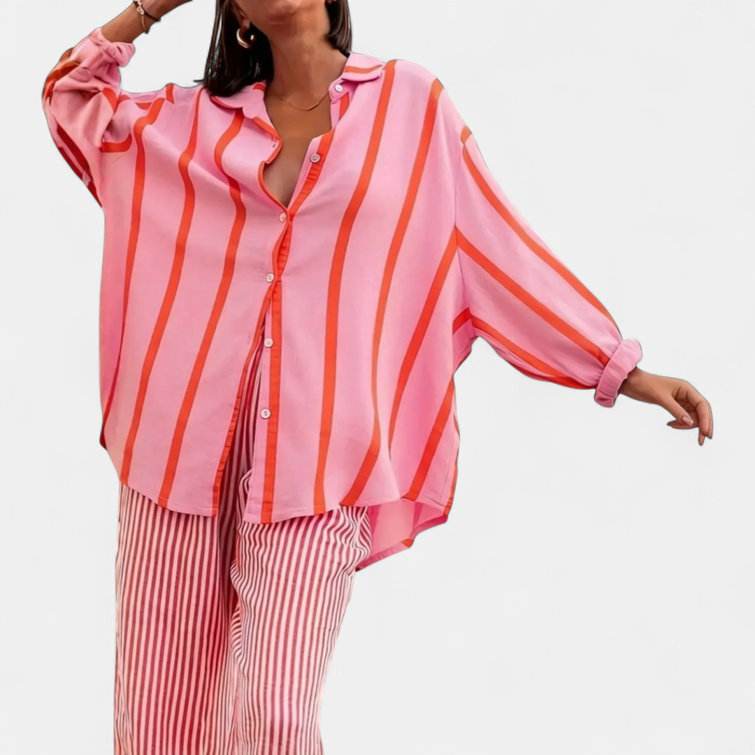 BRÍGH™ – Vintage Striped Button-Up Blouse