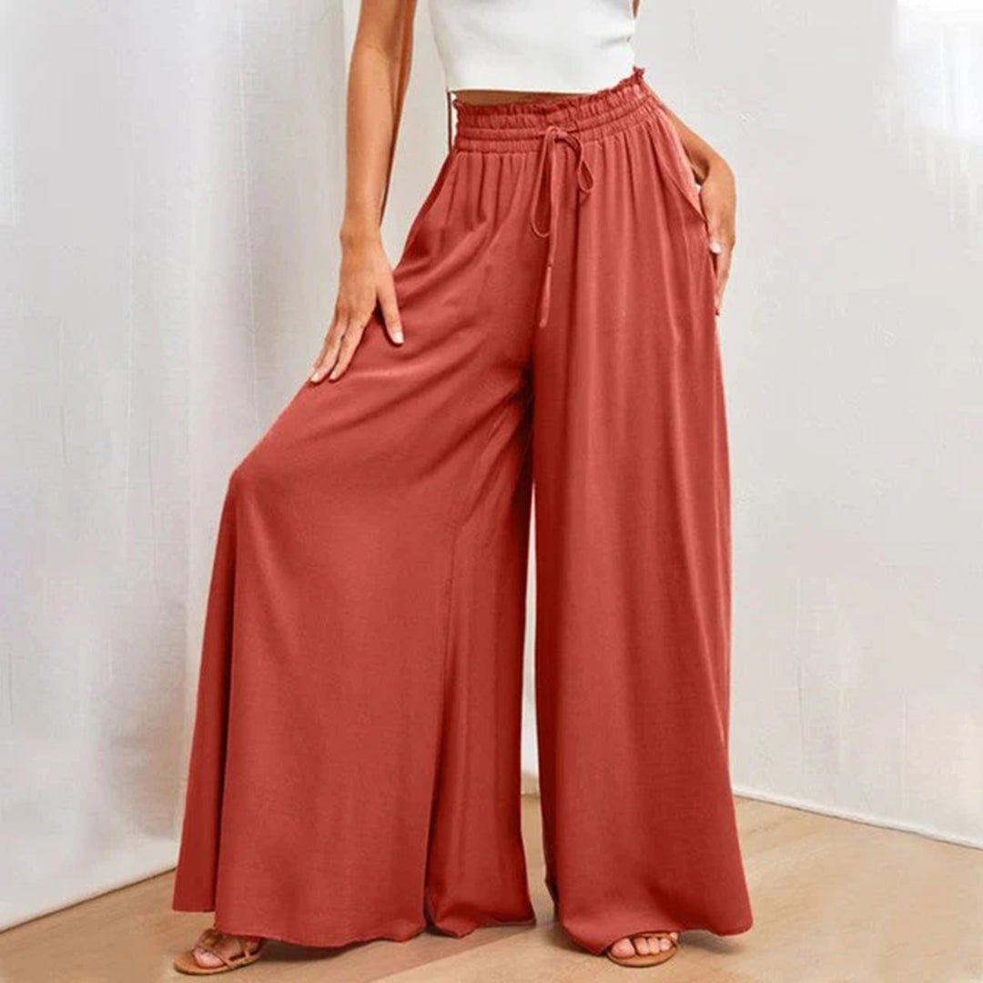 Terra | Women's High Waist Wide Leg Pants Smocked Drawstring