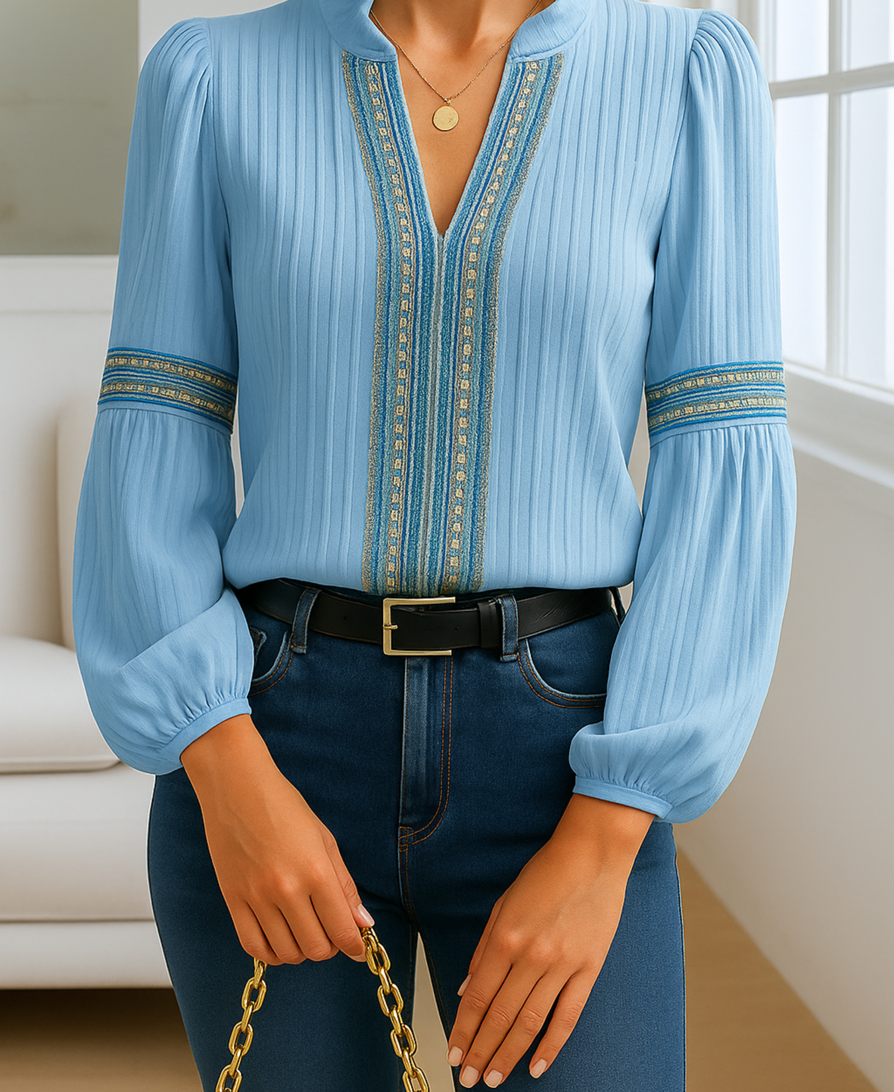 Monica | Vintage V-Neck Blouse