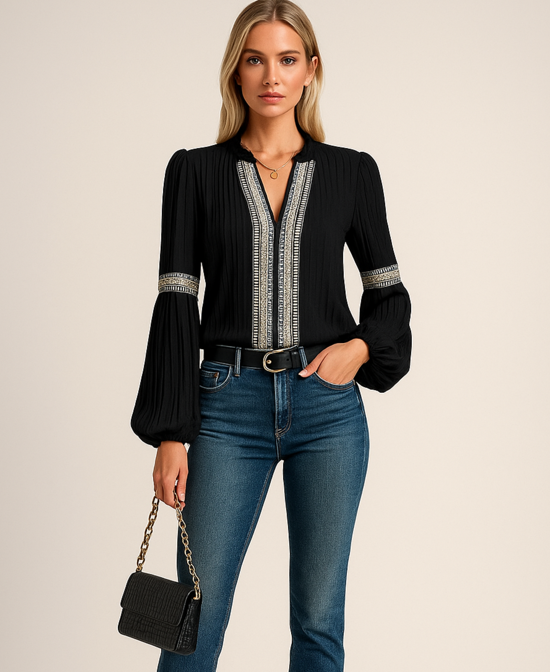 Monica | Vintage V-Neck Blouse