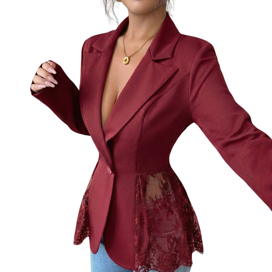 LEONIQUE™ – Lace Contrast Fitted Blazer Jacket