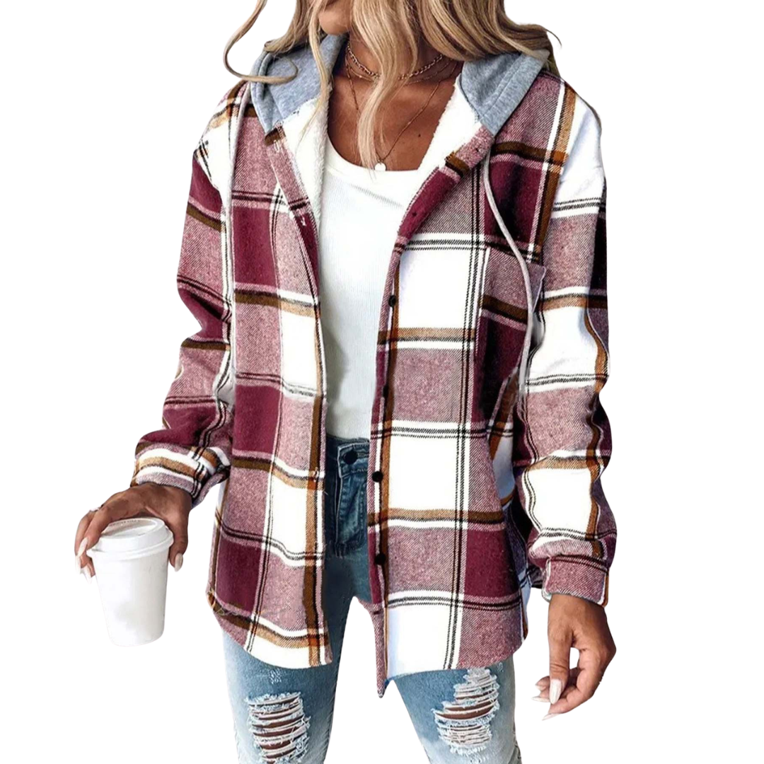 DOTTIE™ – Cozy Plaid Hooded Fleece Shirt Jacket
