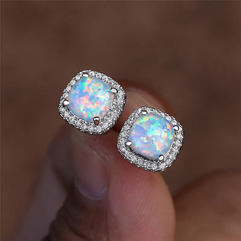 Elegant Silver Earrings with White Fire Opal