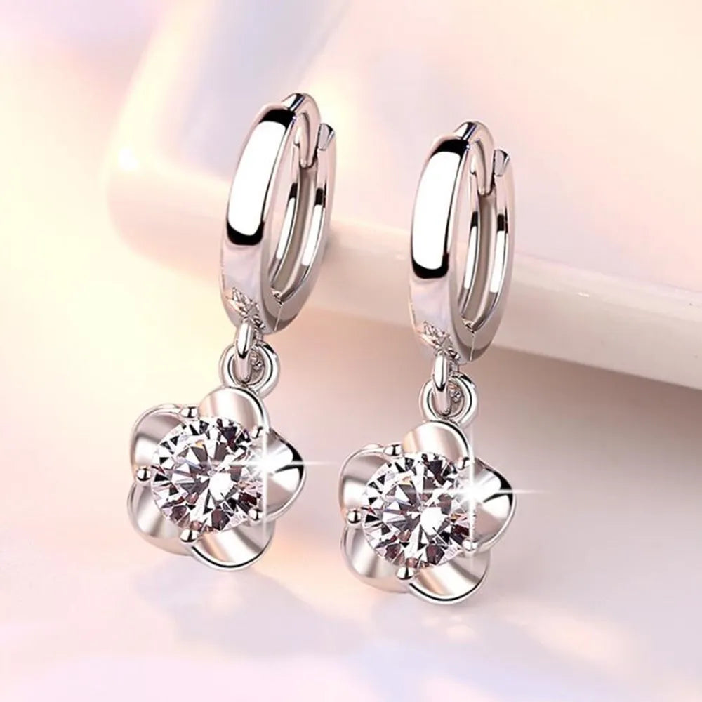 Silver Earrings with Purple & White Zirconia