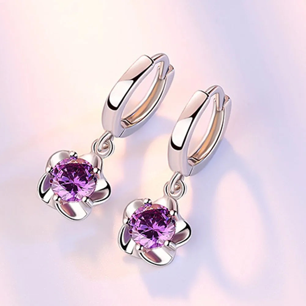 Silver Earrings with Purple & White Zirconia