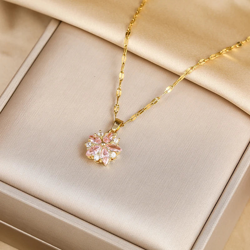Sakura Rose Stainless Steel Necklace
