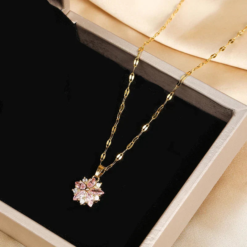 Sakura Rose Stainless Steel Necklace