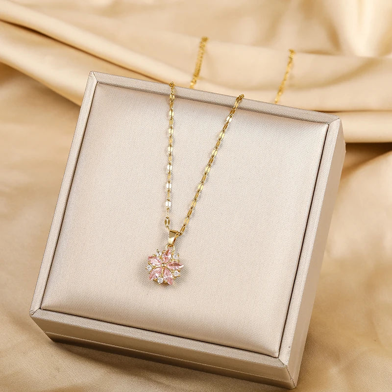 Sakura Rose Stainless Steel Necklace
