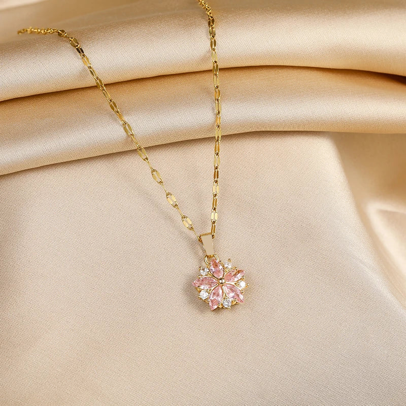 Sakura Rose Stainless Steel Necklace