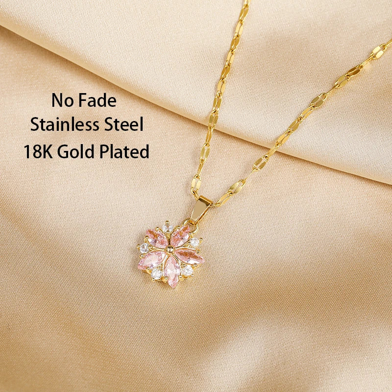 Sakura Rose Stainless Steel Necklace