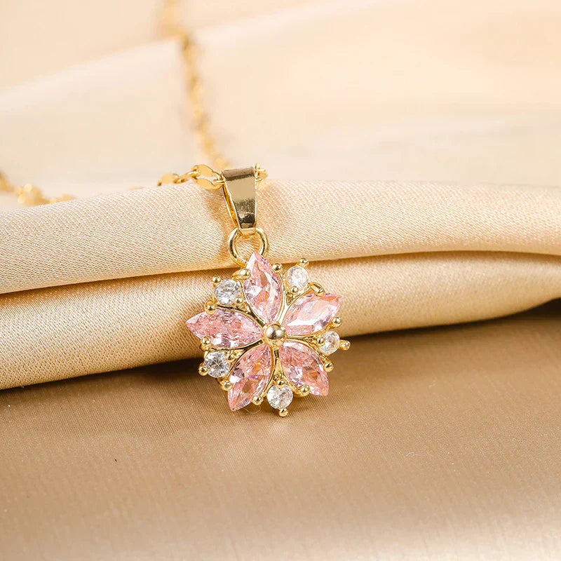 Sakura Rose Stainless Steel Necklace