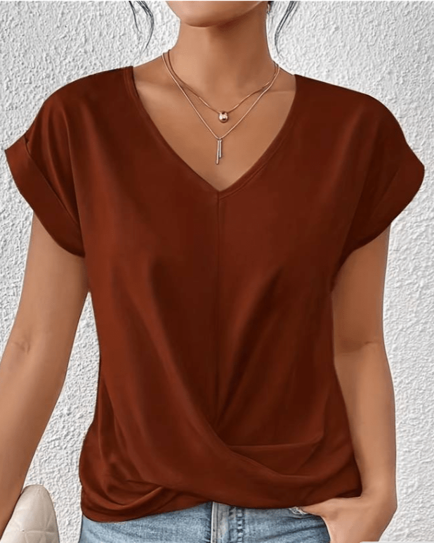 Jade | Women's V-Neck Twist Front Short Sleeve Top