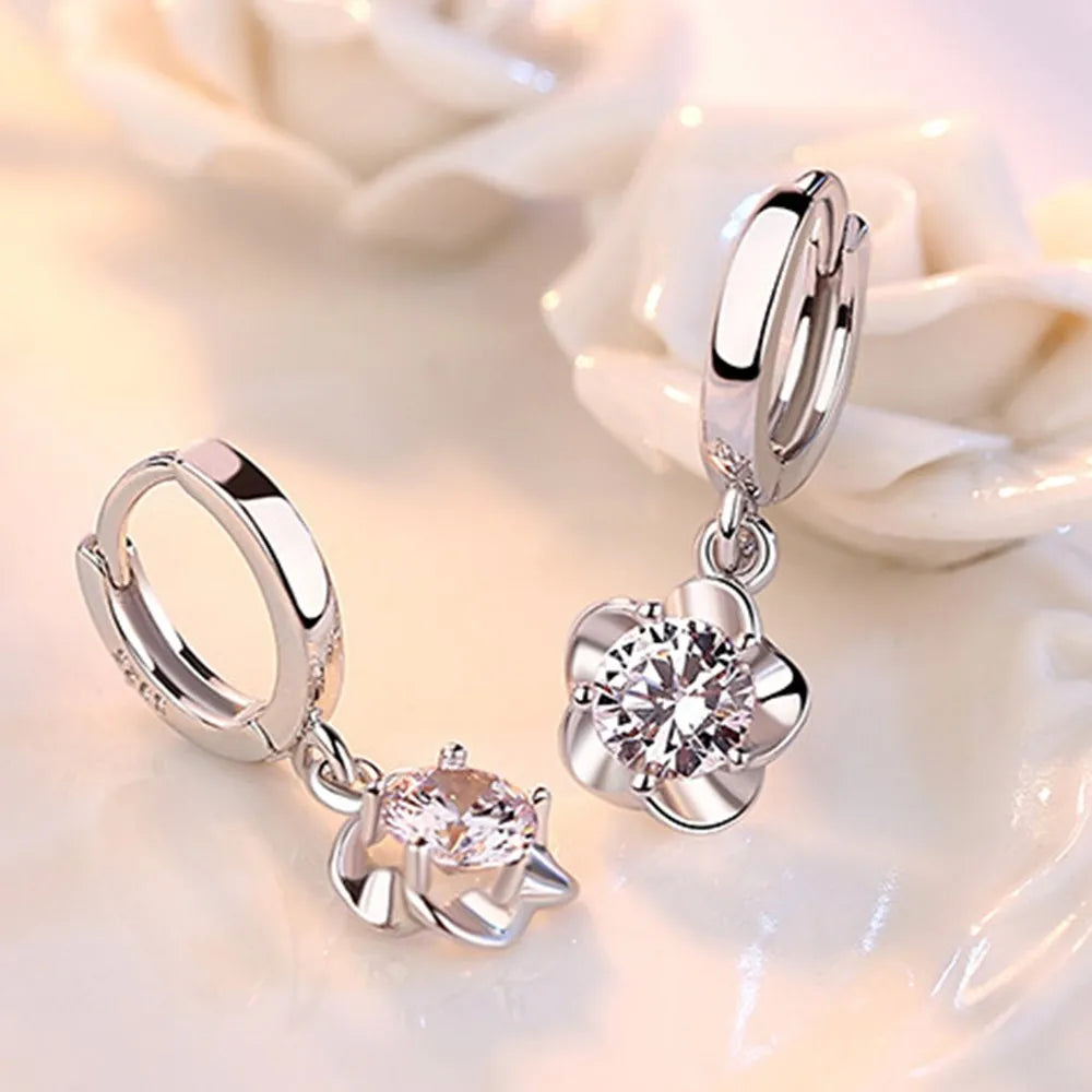Silver Earrings with Purple & White Zirconia