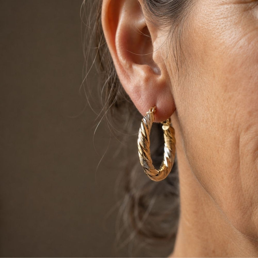 Vintage Round Hoop Silver and Rose Gold Earrings