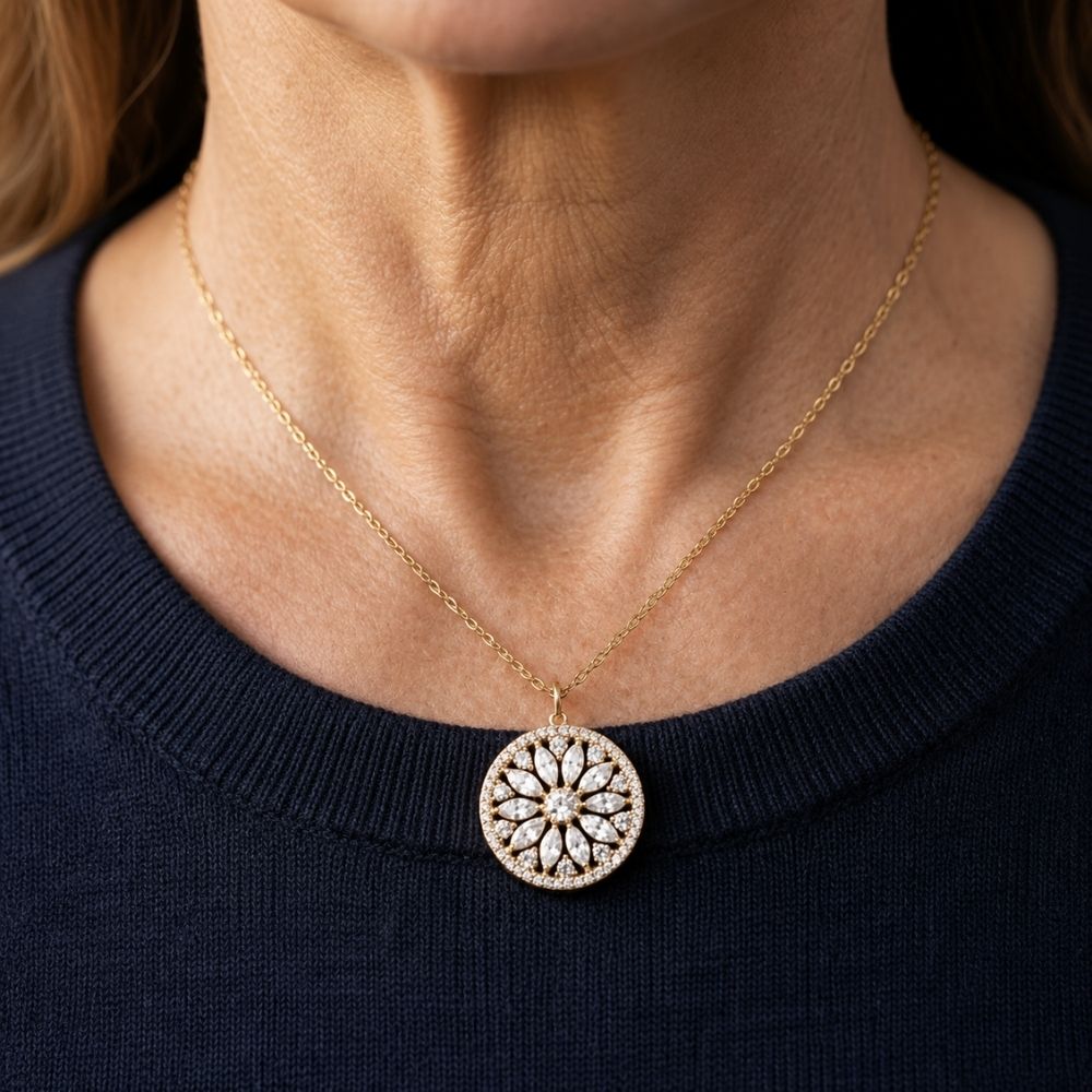 Lavish Sunflower Zirconia Necklace