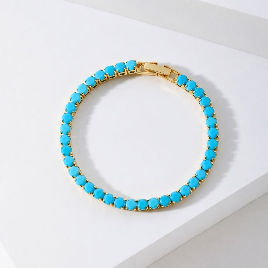 Turquoise Round Tennis Gold Bracelet