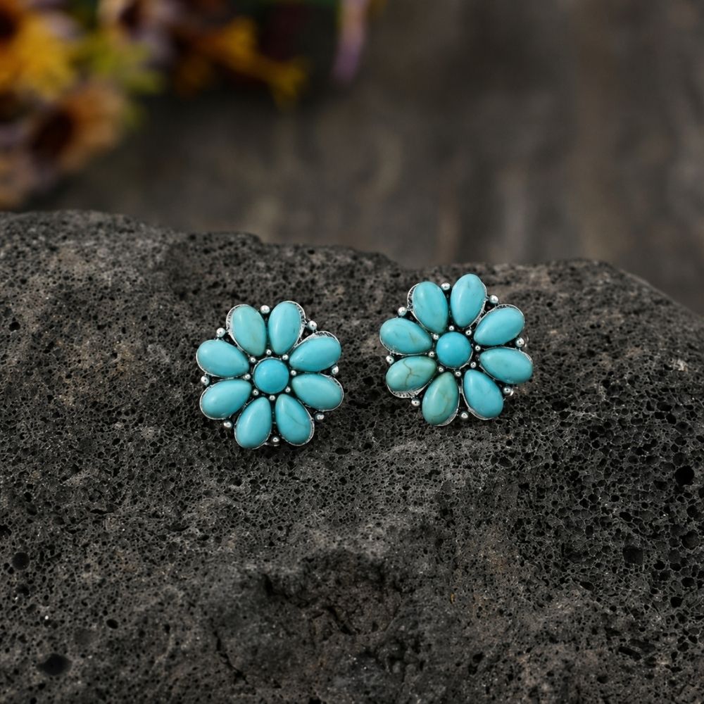 Serelith Turquoise Petal White Gold Studs