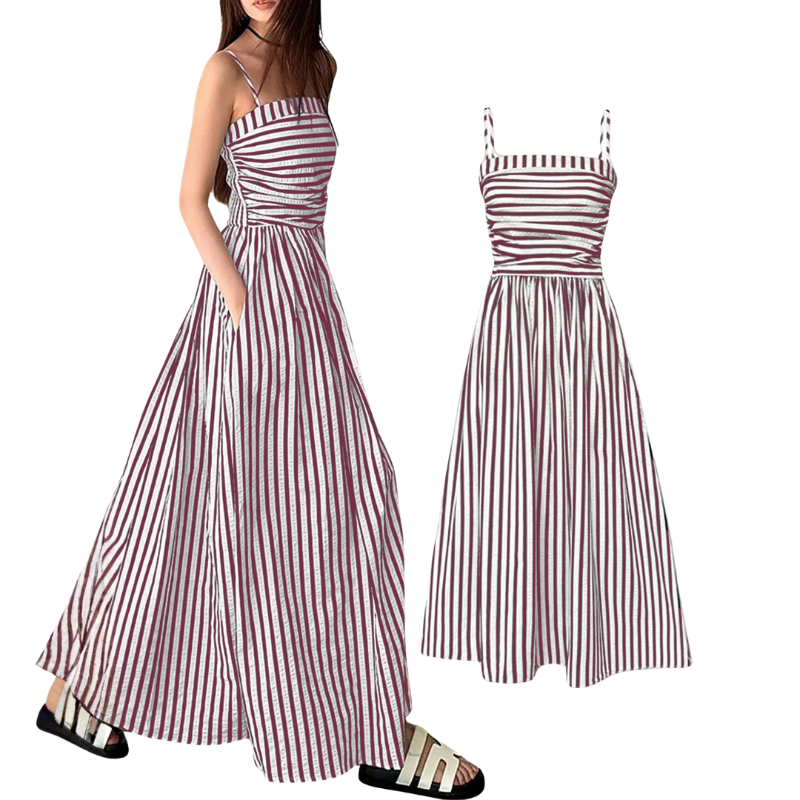 EVE™ – Striped Print Spaghetti Strap Cami Dress