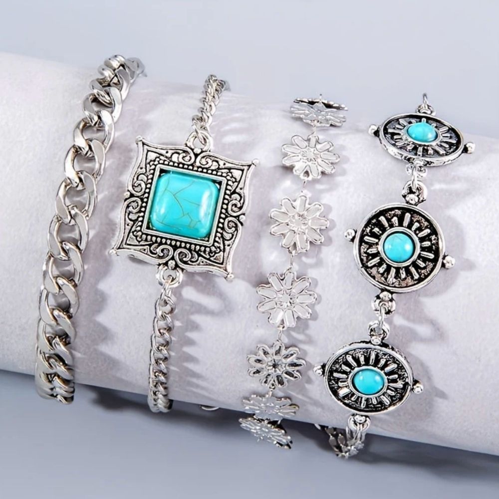 Sky Stone Layered Gold Bracelet Set