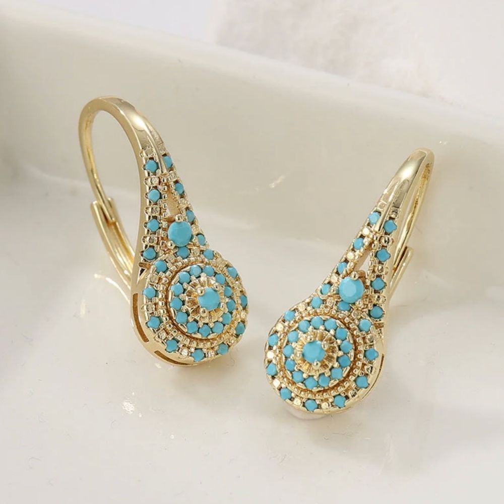 Valenne Turquoise Cluster Gold Earrings