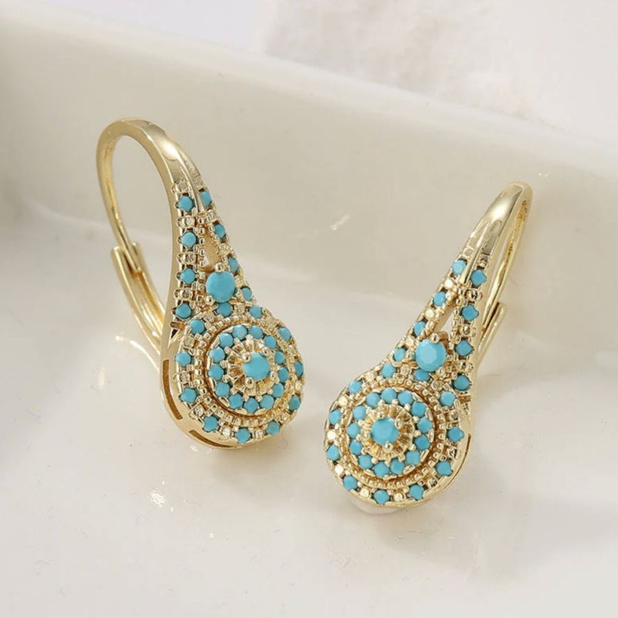 Valenne Turquoise Cluster Gold Earrings