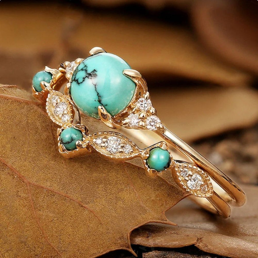 Aureva Turquoise Crown Gold Ring Set