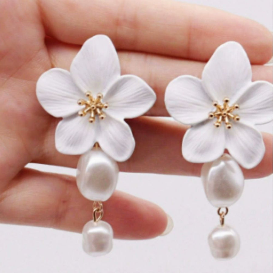 White Petal Pearl Earrings