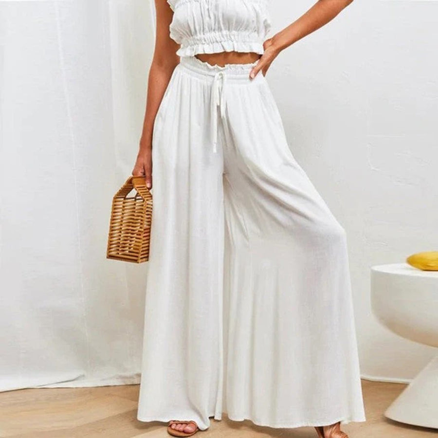 Terra | Women's High Waist Wide Leg Pants Smocked Drawstring