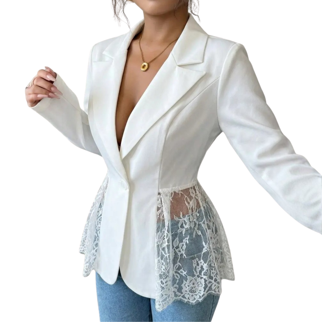 LEONIQUE™ – Lace Contrast Fitted Blazer Jacket