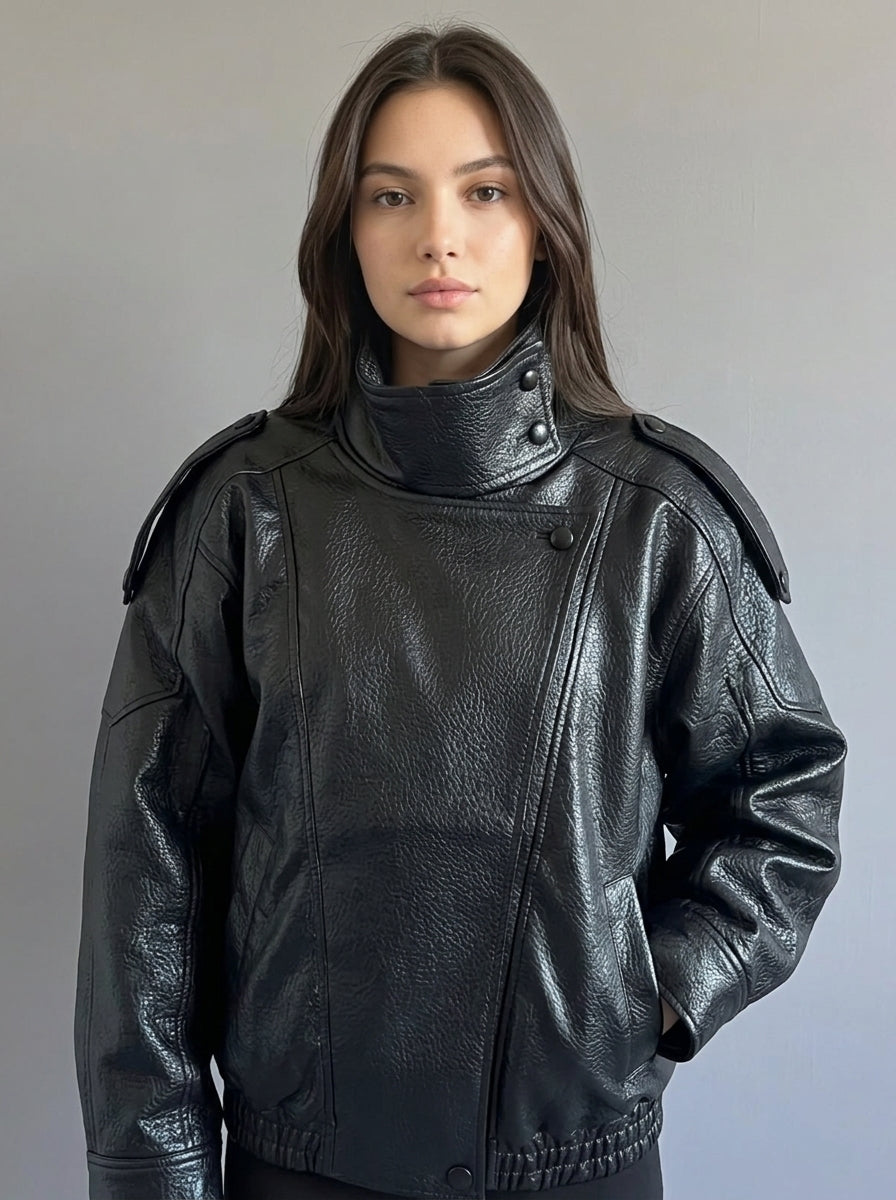 VANYA™ – Vintage Lychee-Texture Leather Jacket