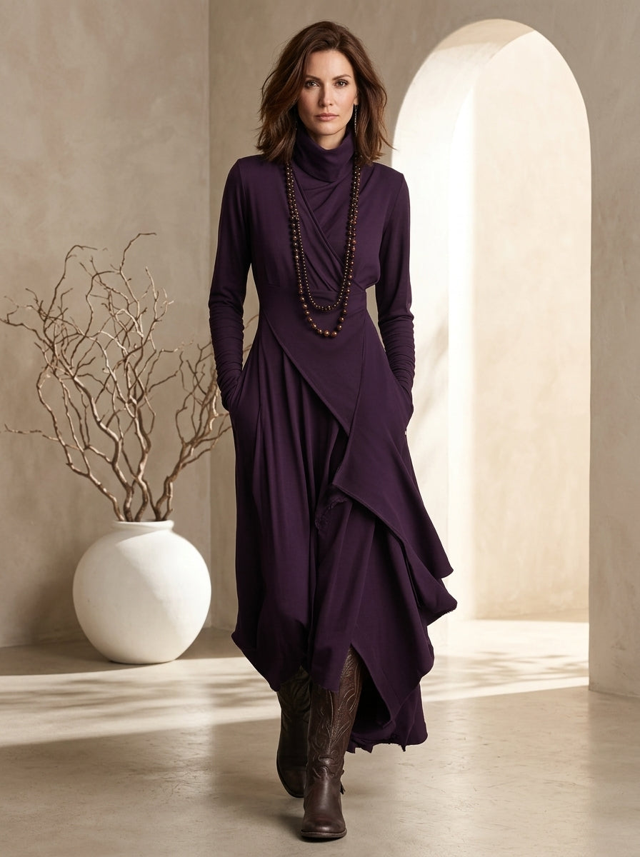 Arielle™ Vintage Asymmetrical Turtleneck Dress