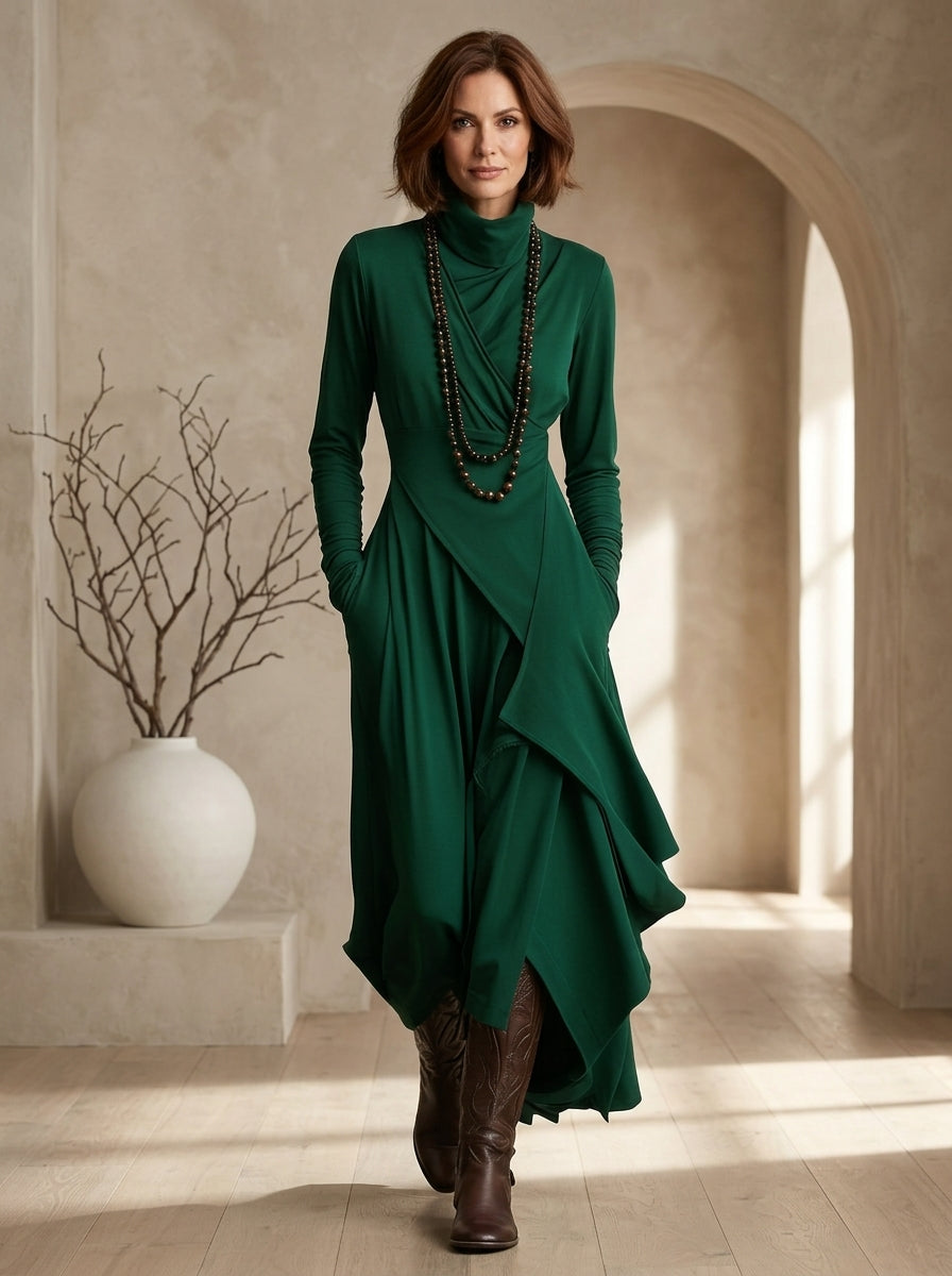 Arielle™ Vintage Asymmetrical Turtleneck Dress
