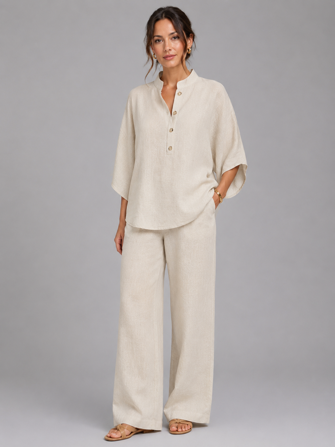 Esme | Linen Blend Wide-Leg Two-Piece Set