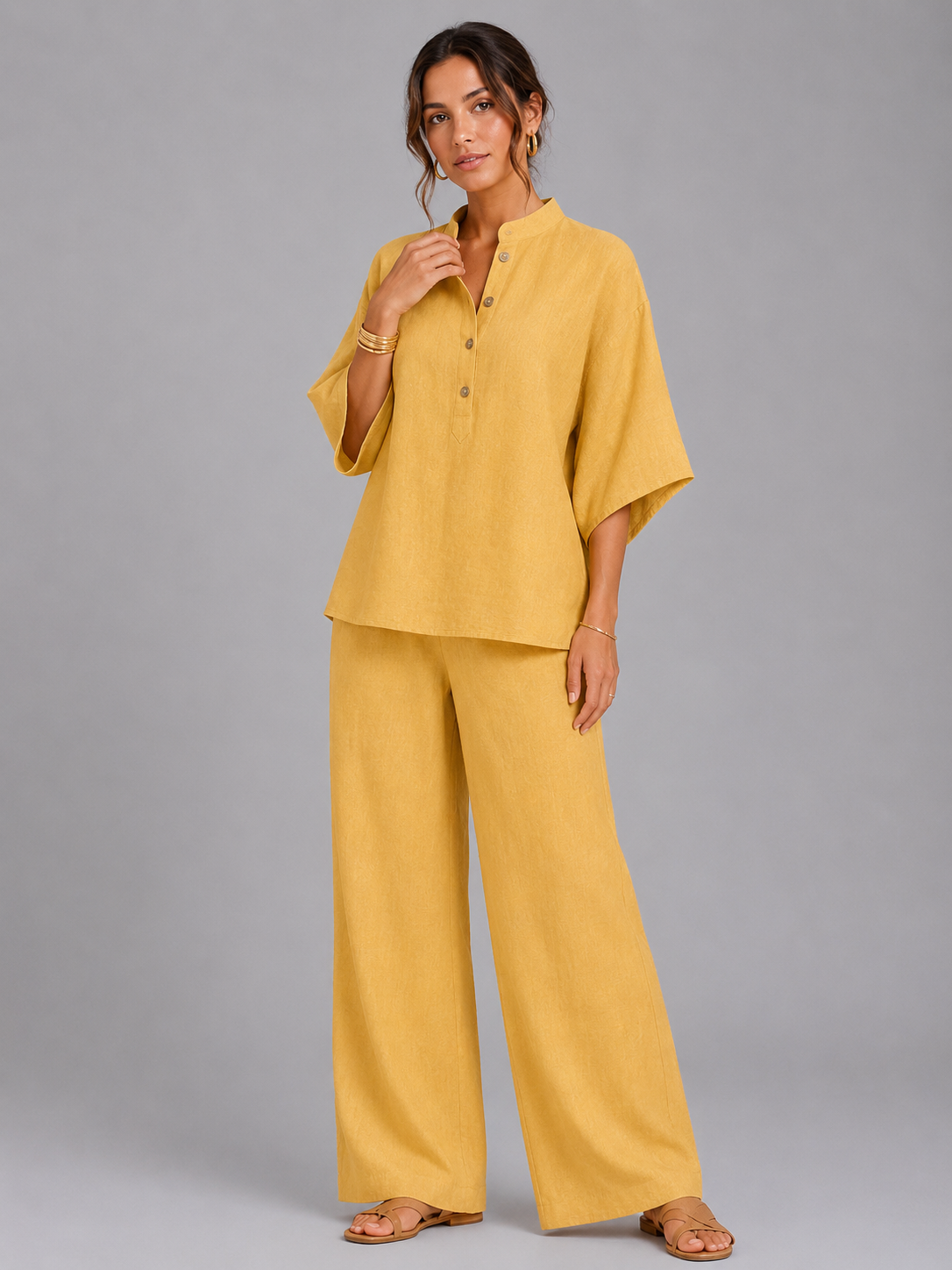 Esme | Linen Blend Wide-Leg Two-Piece Set