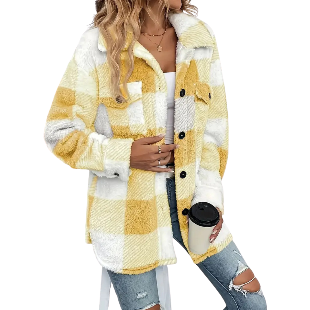 HALCYON™ – Cozy Plaid Fuzzy Button Coat Jacket