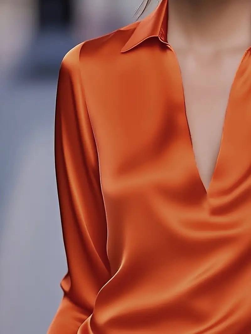 Eva | Premium V-Neck Satin Blouse