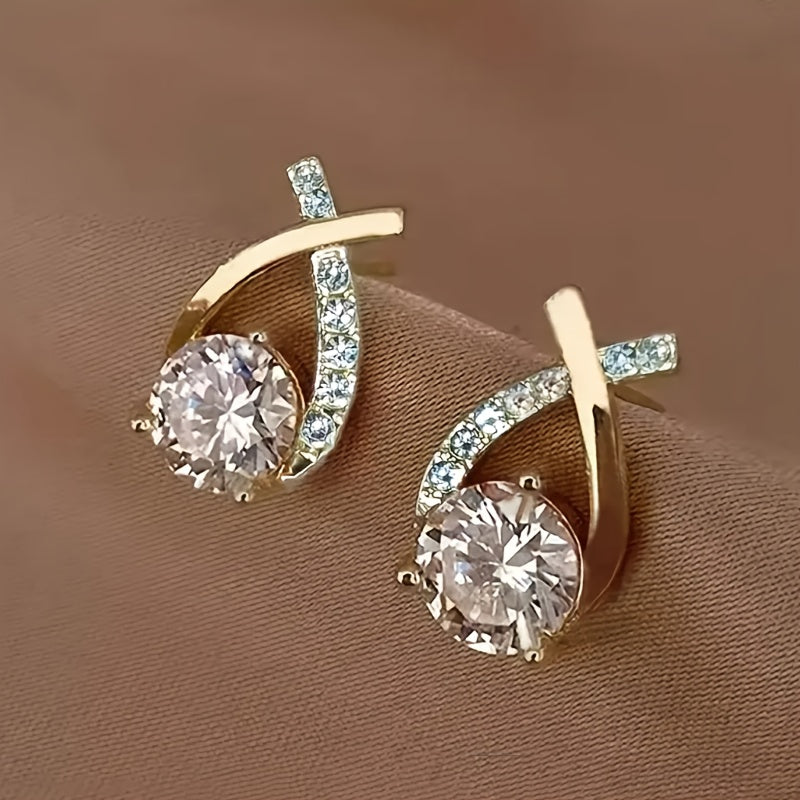 Gold Cross & Zirconia Earrings