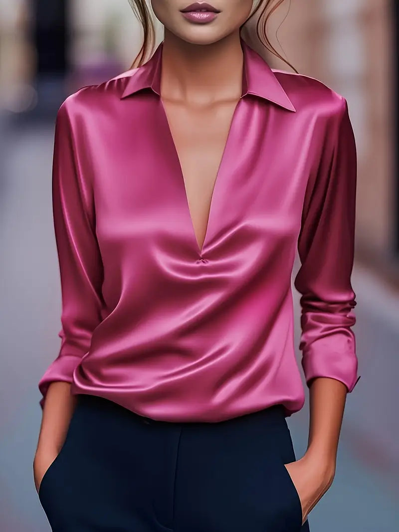 Eva | Premium V-Neck Satin Blouse