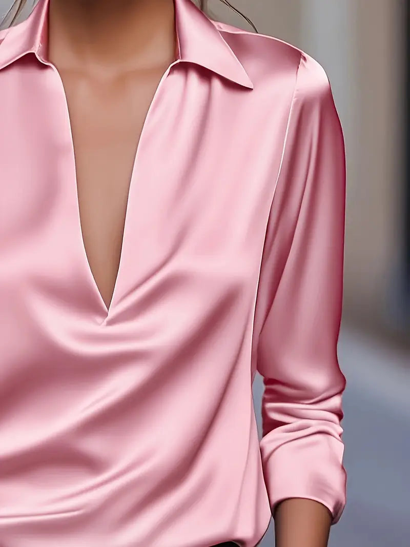 Eva | Premium V-Neck Satin Blouse