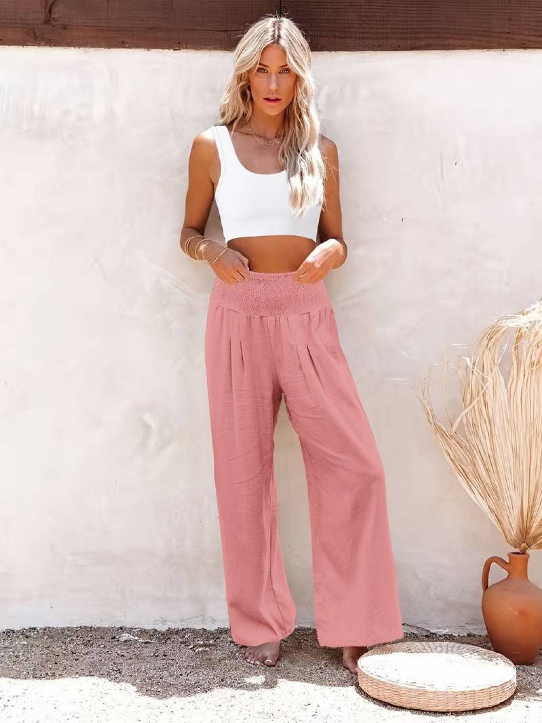 Dune | Women's High Waist Wide Leg Pants Smocked Waistband